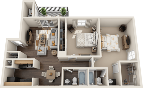 a 2 bedroom192 sqft floor plan with a bedroom and a living room